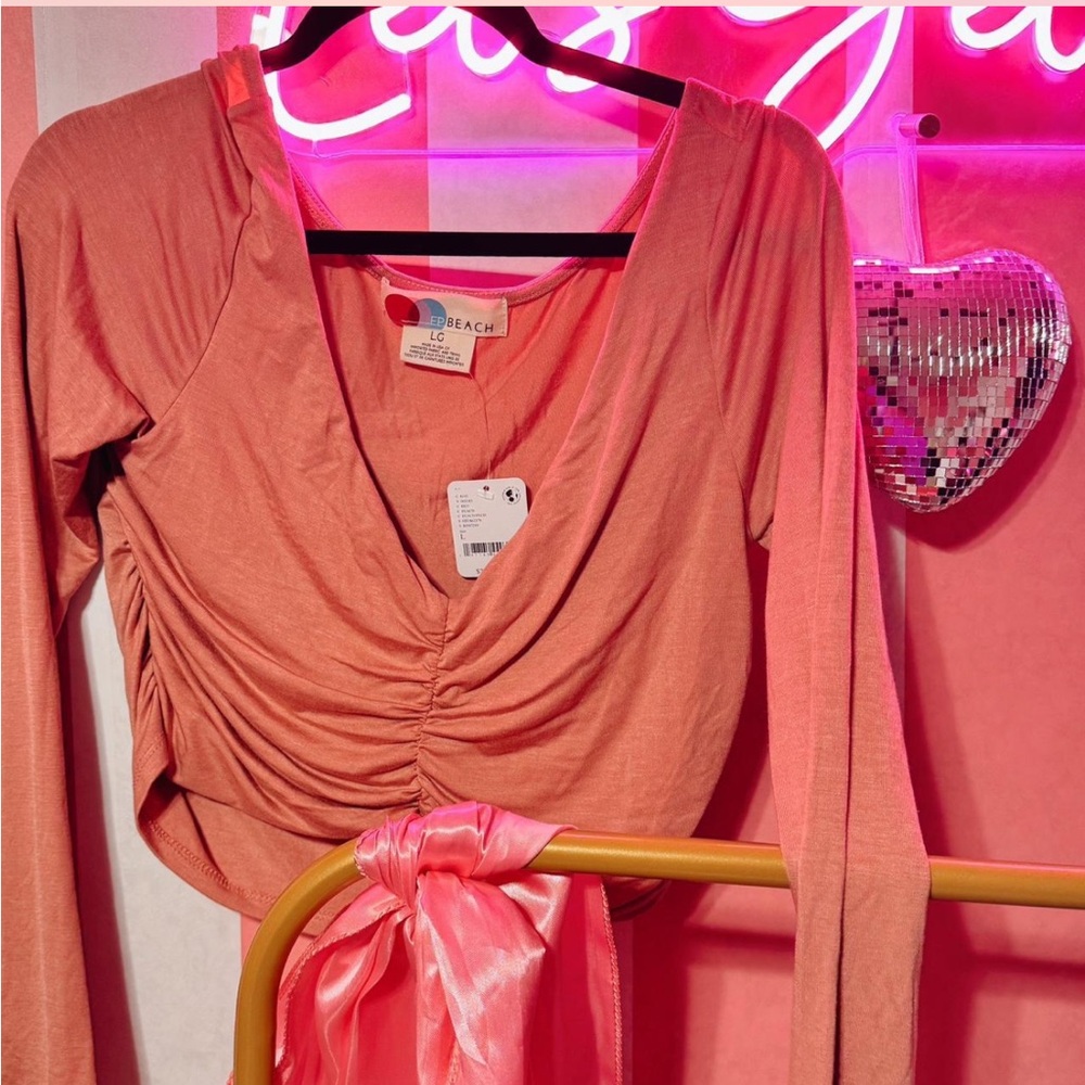 Peach Long Sleeve Free People Ruched Top